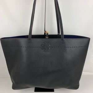 New Tory Burch McGraw Black Leather Tote 42200